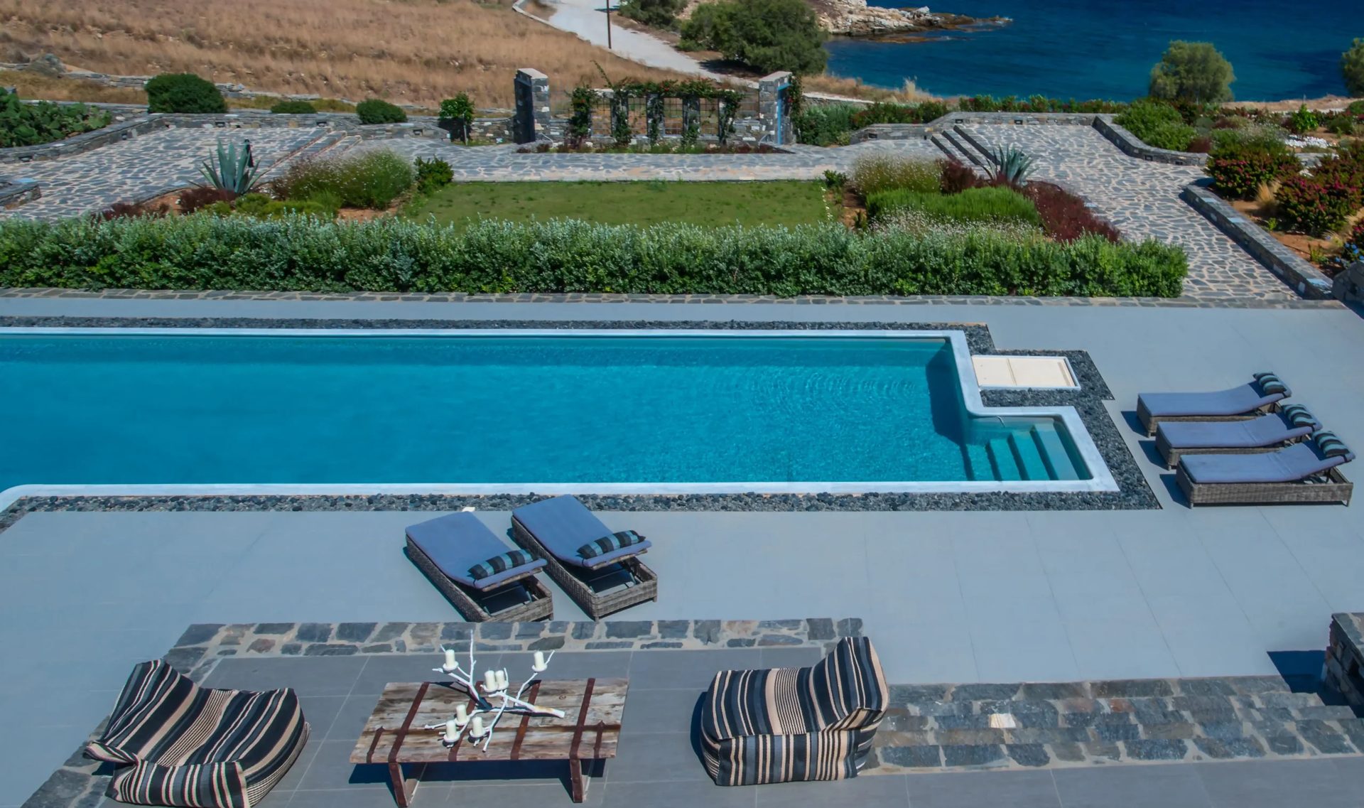 Pool and gardens from above
