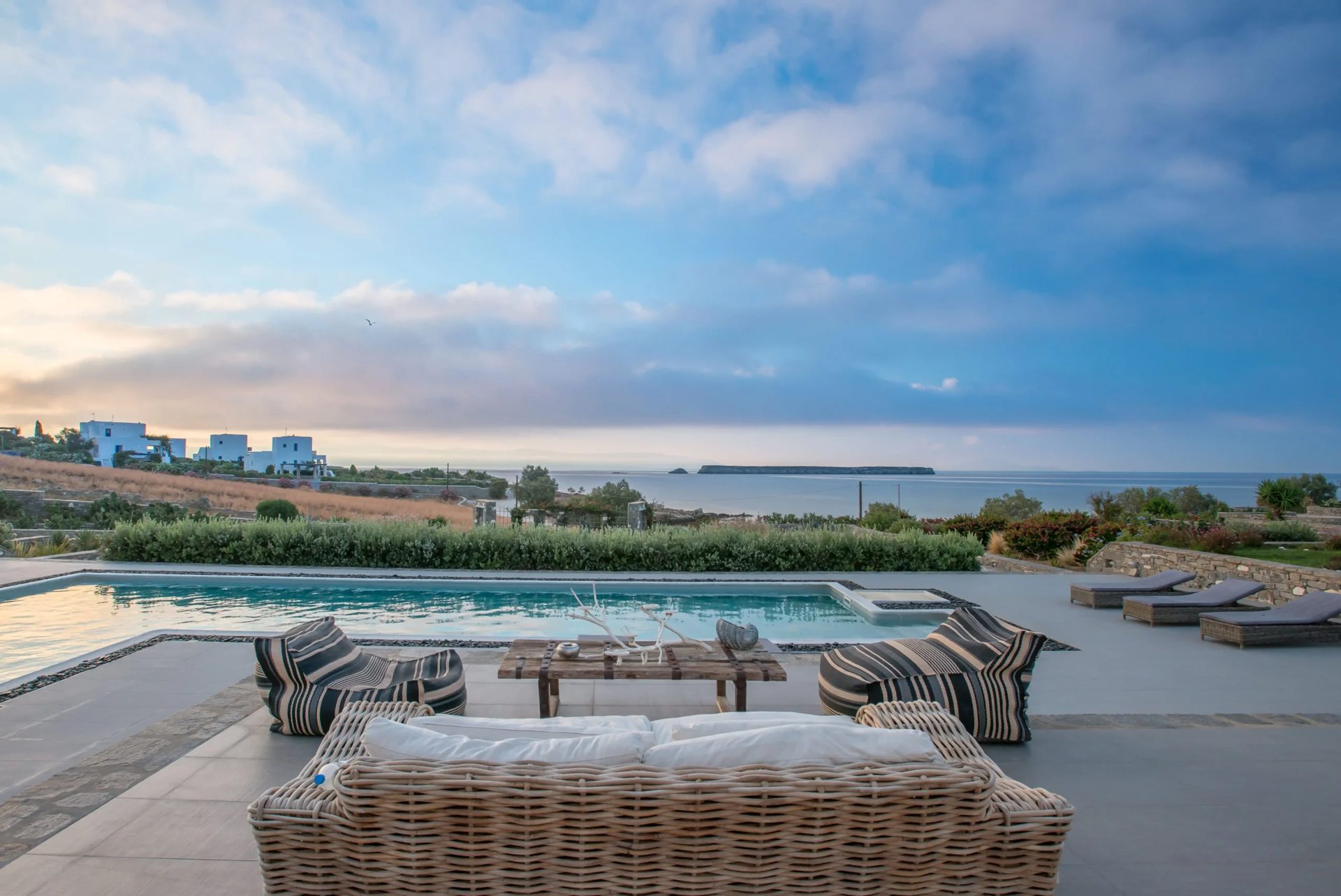 Aelia pool terrace overlooking the Aegean
